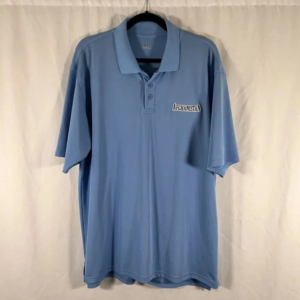 Under Armour Afganistan Polo Shirt Men's Large Blue 1/4 Button Short Sleeve